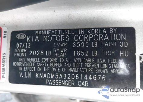 2013 Kia Rio Lx из США, поврежденный, VIN KNADM5A32D6144676